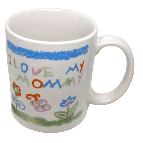 White Ceramic Coffee Tea Mug Cup "I Love My Mommy" Colorful Childlike Design - Picture 3 of 4